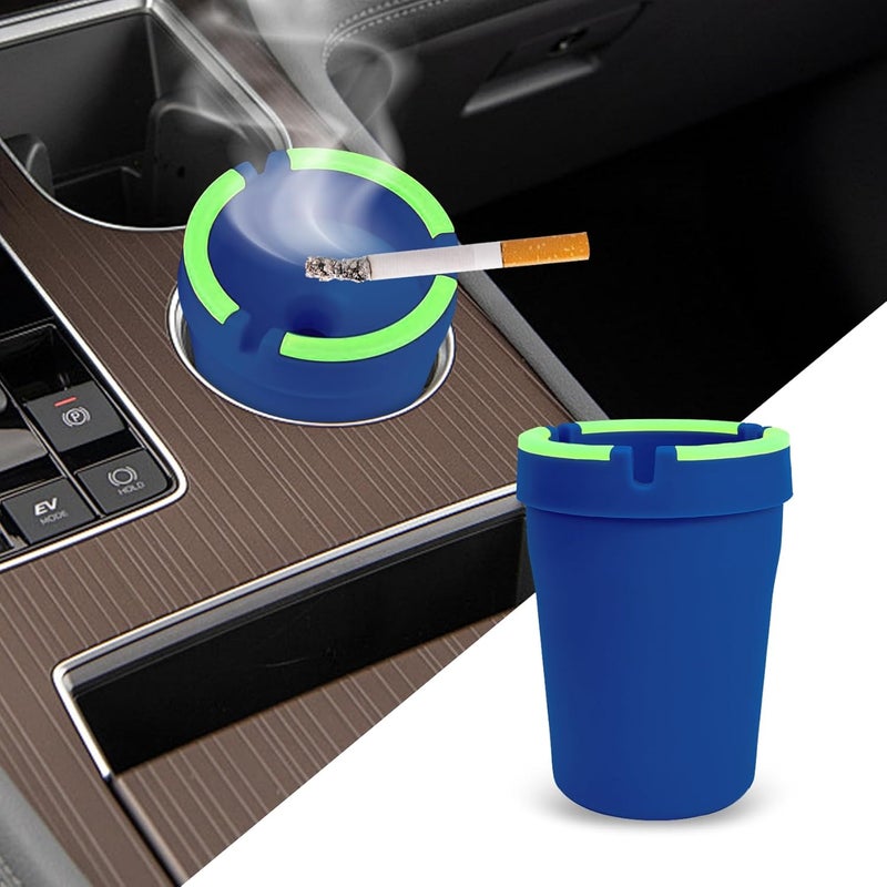 Lyxheth Glow in The Dark Ashtray, Car Ashtray, Cigarette Self-Extinguishing Car Cup Holder Ashtrays with Lid, Universal Portable Mini Vehicle Cigarette Trash Can Auto Accessories for Cars (Blue) - Image 1